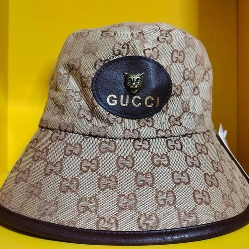 Fashion Jewelry Beige & Brown Logo Bucket Hat